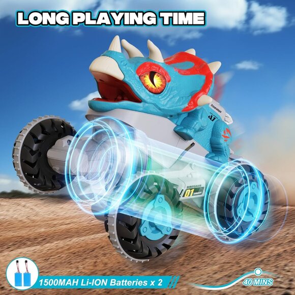 Remote Control Dinosaur Car Toy Blue Light Music Roar Spray RC Truck for Kids - Picture 7 of 7